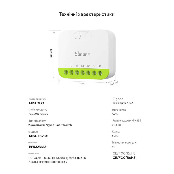 SONOFF MINI-DUO – 2-канальный интеллектуальный выключатель Zigbee от SONOFF SONOFF MINI-DUO – 2-канальный интеллектуальный выключатель Zigbee от SONOFF