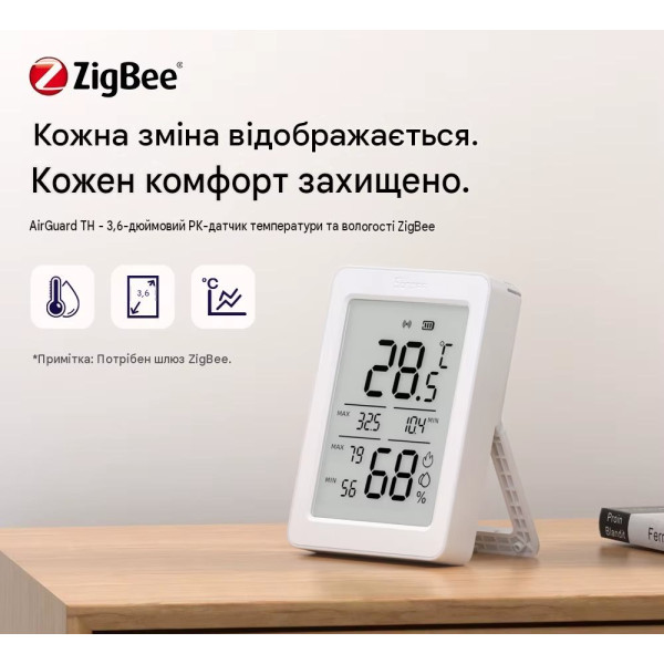 Zigbee датчик температуры и влажности SONOFF AirGuard TH SNZB-02DR2 с большим 3.6" ЖК-дисплеем от SONOFF Zigbee датчик температуры и влажности SONOFF AirGuard TH SNZB-02DR2 с большим 3.6" ЖК-дисплеем от SONOFF