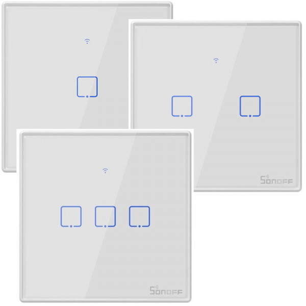 Sonoff TX T2 Сенсорный WiFi+Радио 433 МГц Настенный Выключатель от 1 до 3 кнопок с подсветкой, белый EU от SONOFF