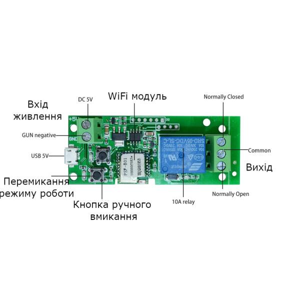 Безкорпусне WiFi + Радіо 433 МГц реле вимикач розумного будинку з сухими контактами на 5 вольт до 10 ампер Ewelink (середовище Sonoff) від EACHEN за 295грн (код товару: 1S5R )