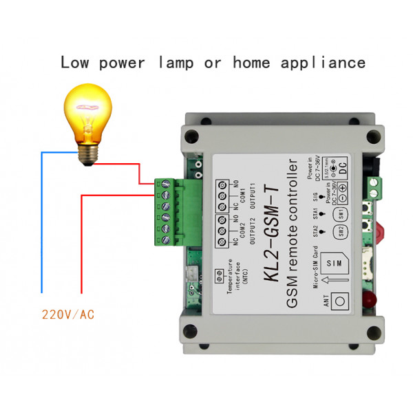 Двухканальное GSM реле на 220 В (9-12 В) с блоком питания KL2 и датчиком температуры от RUIENSi