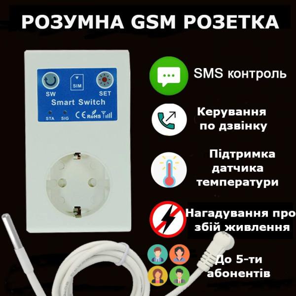 GSM розетка на 16 Ампер з таймером, вимірюванням температури та акумулятором для контролю за мережою 220 В по SMS від RUIENSi за 1595грн (код товару: GSM16 )