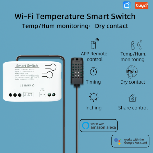 WiFi реле с поддержкой контроля температуры и влажности Tuya (Smart Life) от EACHEN WiFi реле с поддержкой контроля температуры и влажности Tuya (Smart Life) от EACHEN