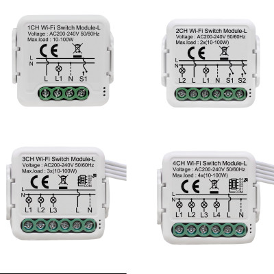 Міні WiFi вимикач-реле  з локальним керуванням без нейтралі від 1 до 4 каналів для Tuya (SmartLife)