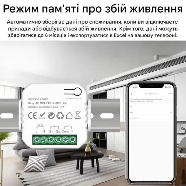 WiFi устройство учета потребляемой энергии, счетчик до 70 Ампер с релейным выходом до 10А для Ewelink (среда Sonoff) от Qiachip