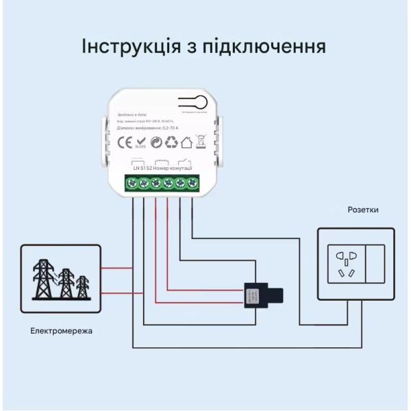 WiFi устройство учета потребляемой энергии, счетчик до 70 Ампер с релейным выходом до 10А для Ewelink (среда Sonoff) от Qiachip