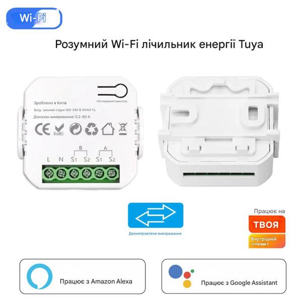 WiFi устройство учета потребляемой энергии, счетчик на две линии нагрузки до 80 Ампер для Tuya (SmartLife) от Qiachip
