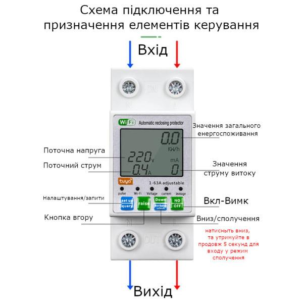 1-но фазный WiFi электросчётчик с LCD дисплеем и подсветкой до 63 А Tuya (Smart Life) с функуциями защиты от CHILUI