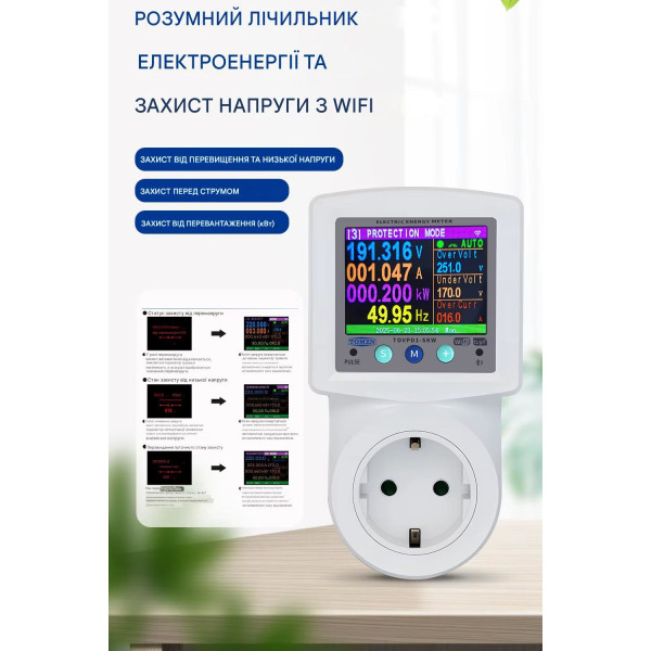 WiFi Умная розетка до 16A с функцией защиты: Ватметр, реле напряжения и циклический таймер (Tuya Smart/Smartlife) от TOMZN
