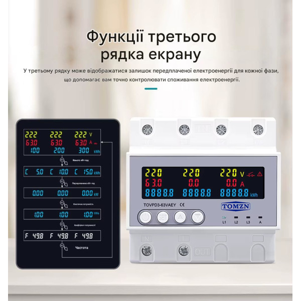 Автоматический переключатель фаз (автоматического выбора фаз) (63A) с функцией подписки, защитой от напряжения и тока (3P+N) от TOMZN