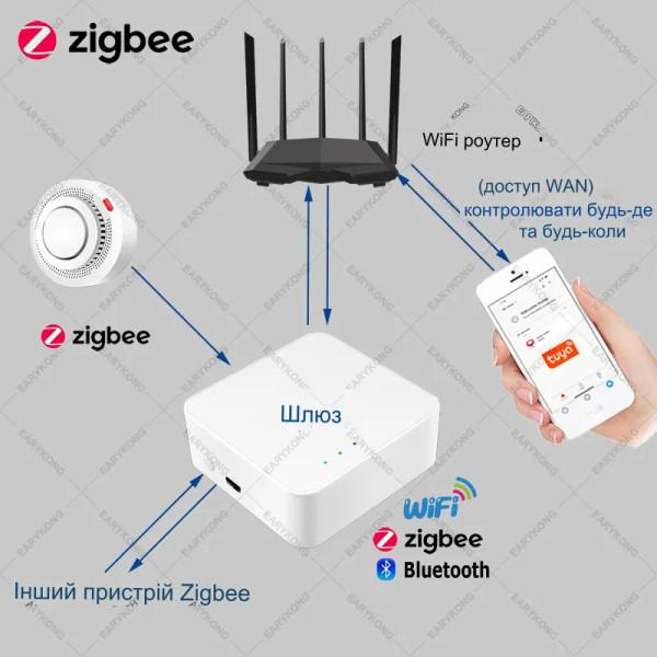 Zigbee датчик дыма со звуковым оповещением поддержкой мобильного приложения от EARYKONG