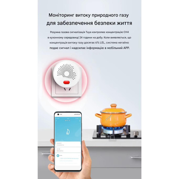 Датчик газу з сиреною та контролем по WiFi додаток Tuya (Smartlife) в розетку на 220/230 вольт від EARYKONG за 545грн (код товару: WIFIGT2 )