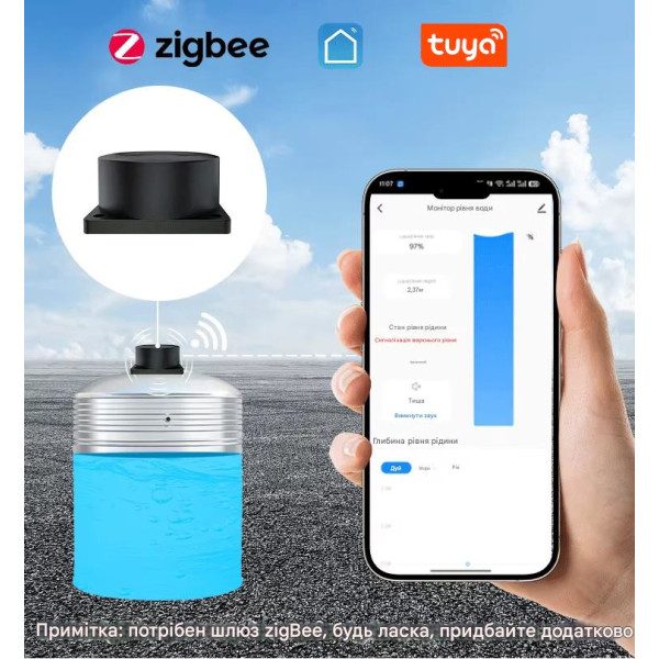 Беспроводной ультразвуковой Zegbee датчик уровня воды в баке с функцией определения уровня жидкости для Tuya (SmartLife) от EACHEN